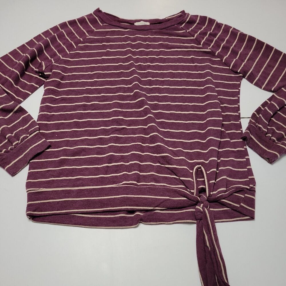 Cotton Bleu Sweater Womens Med Purple White Scoop Neck Tie Front Pullover Shirt